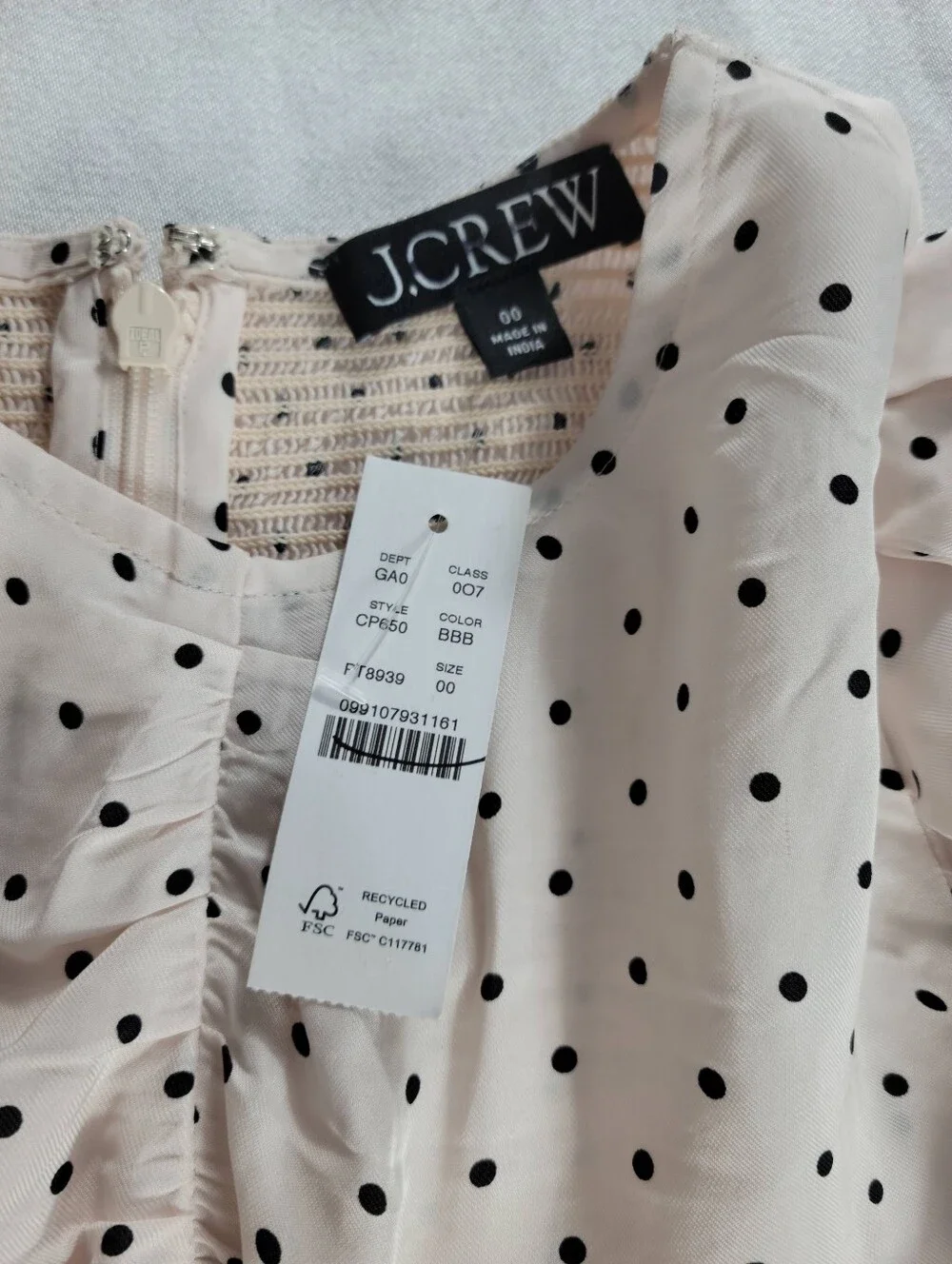 J Crew Veranda shirt in dot print CP650 Size 00 NEW